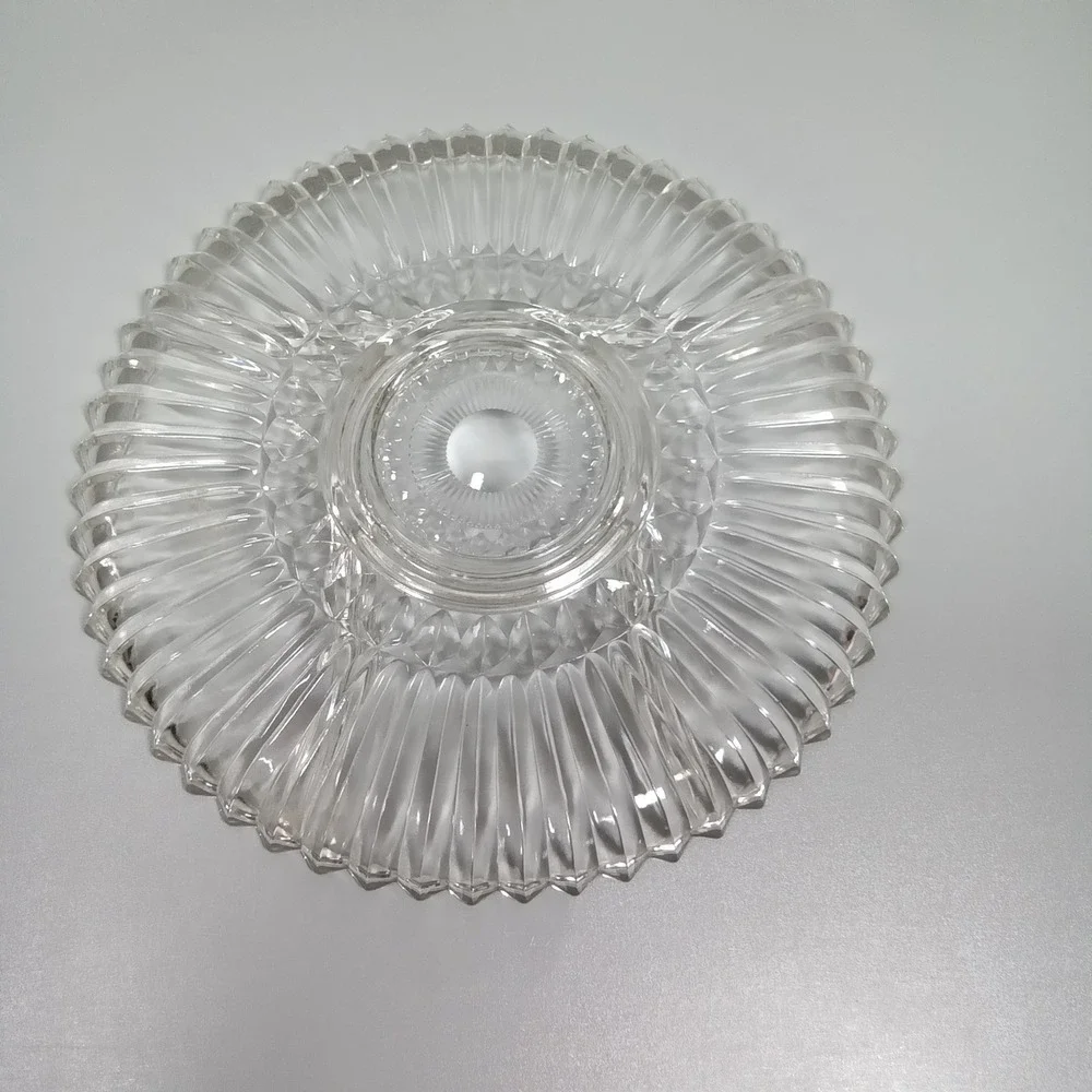 Vintage Clear Pressed Glass 3 Section Divided‎ Serving Platter Sunburst 12 Inch